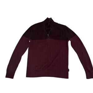 Calvin Klein Mens 1/4 Zip Knit Mock Neck Colorblock Sweater Burgundy Size Small